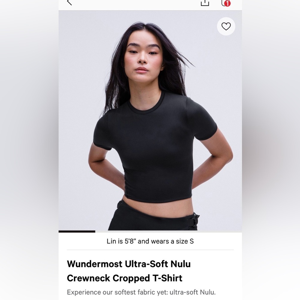 lululemon athletica Black Nulu Crewneck Cropped T-Shirt